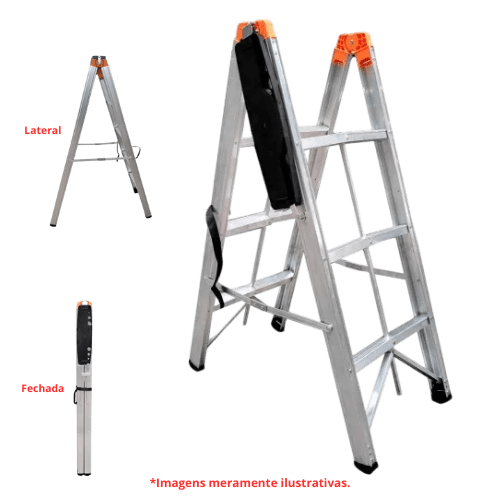 Escada Dobr�vel Palito de alum�nio 3 degraus - N24035753
