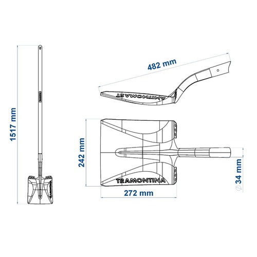 Pá quadrada com cabo de madeira 120 cm - 77417/524 Pá quadrada com cabo de madeira 120 cm - 77417/524