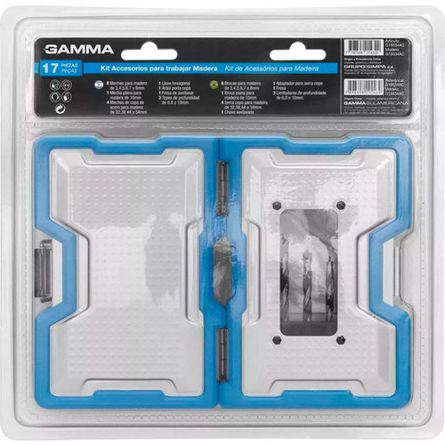 Kit de brocas e acess�rios para madeira com estojo 17 pe�as - G19534AC