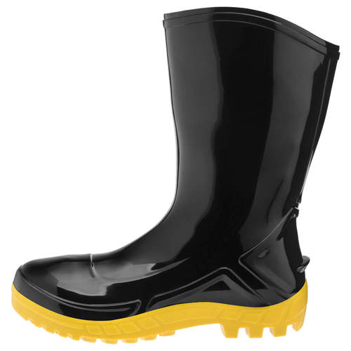 Bota de PVC preta com solado amarelo cano m�dio sem forro - 110VFLEX PRA
