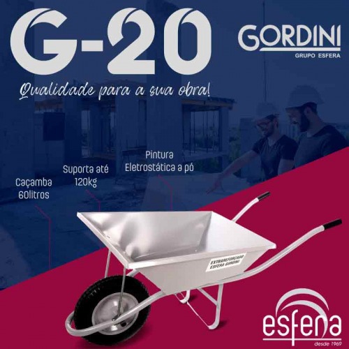 Carrinho de m�o extra forte ca�amba met�lica 60L Gordini G-20