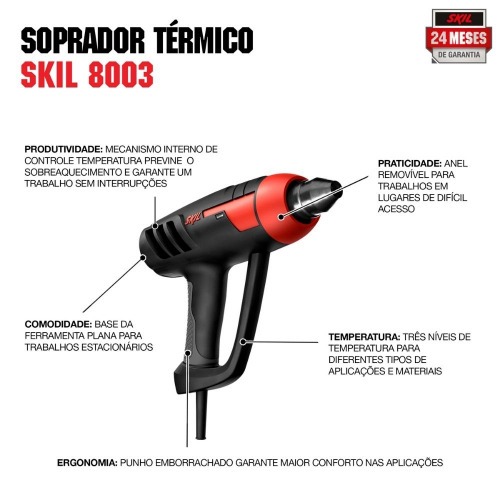 Soprador t�rmico 1200W 50 a 450�C 3 est�gios - 8003  110V