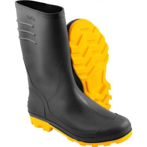Bota de PVC preta com solado amarelo cano médio sem forro Bota de PVC preta com solado amarelo cano médio sem forro