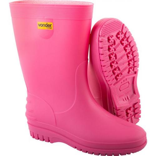 Bota de PVC rosa com forro 