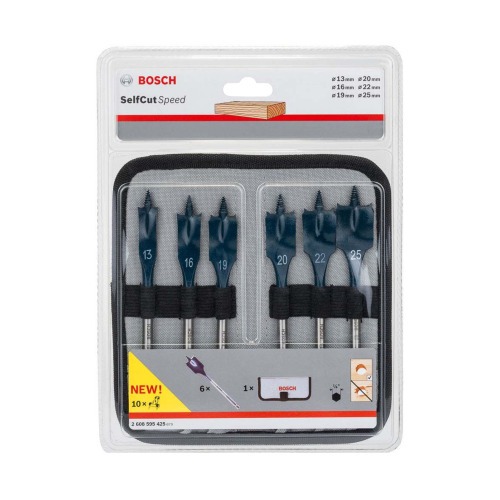 Jogo de brocas chata para madeira 13 a 25 mm com 6 pe�as - Self Cut Speed
