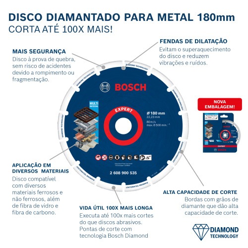Disco diamantado segmentado 180 mm para metal - X-LOCK