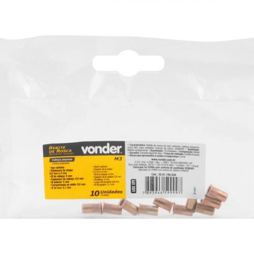 Rebite de rosca aço carbono cabeça pequena rosca M3 - 3581100030 Rebite de rosca aço carbono cabeça pequena rosca M3 - 3581100030
