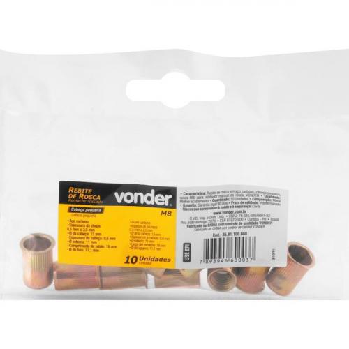 Rebite de rosca a�o carbono M8 x 18 mm cabe�a pequena