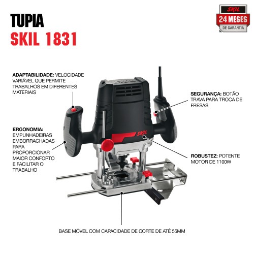 Tupia de coluna 1100W para pin�a de 6/8 mm e 1/4