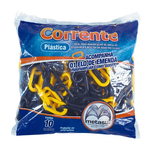 Corrente plástica amarela e preta 8 mm com 10 metros Corrente plástica amarela e preta 8 mm com 10 metros