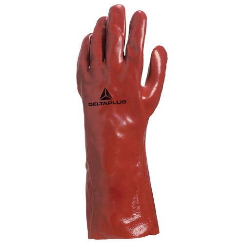 Luva de pvc lisa com forro de algod�o 35 cm vermelha GG