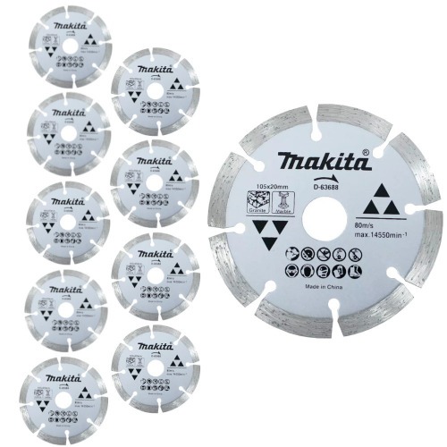 Kit 10 Discos diamantados segmentado 105 mm para mármore e granito - D-63688 Kit 10 Discos diamantados segmentado 105 mm para mármore e granito - D-63688