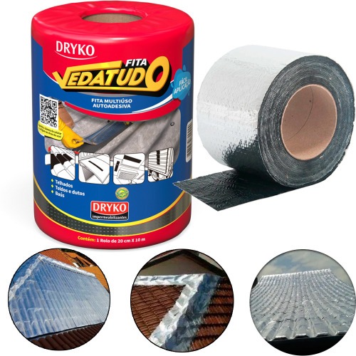 Fita manta asf�ltica auto adesiva aluminizada multiuso 20 cm x 10 m - Vedatudo