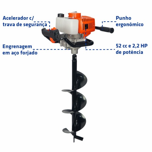 Perfurador de solo a gasolina 52 cc com broca 80 x 20 cm - GROUND5200 Perfurador de solo a gasolina 52 cc com broca 80 x 20 cm - GROUND5200