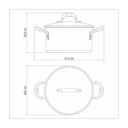 Ca�arola rasa solar silicone em a�o inox tampa de vidro 30 cm 8,9 l