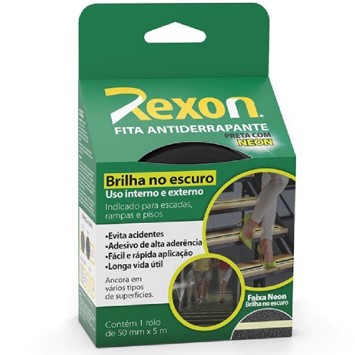 Fita antiderrapante preta com faixa fotoluminescente 50mm x 5m