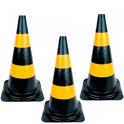Kit 3 Cones para sinalização 75 cm 2 faixas - RM-44 Kit 3 Cones para sinalização 75 cm 2 faixas - RM-44