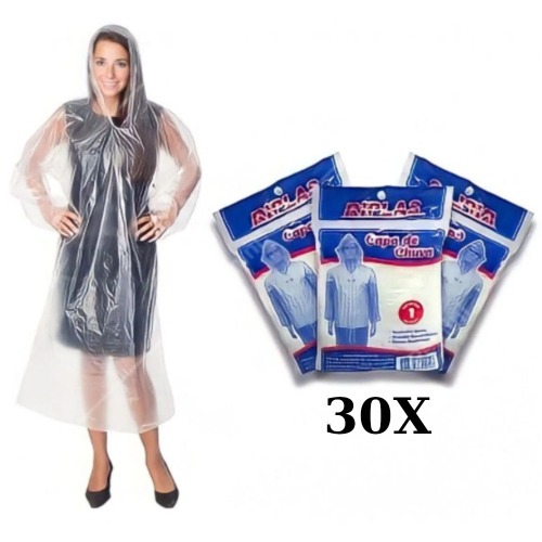 Kit 30 Capas de chuva descartáveis transparentes - B2W021 Kit 30 Capas de chuva descartáveis transparentes - B2W021
