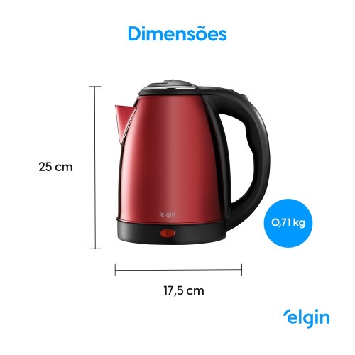 Chaleira el�trica inox 1,8L 1200W com desligamento autom�tico vermelha  220V