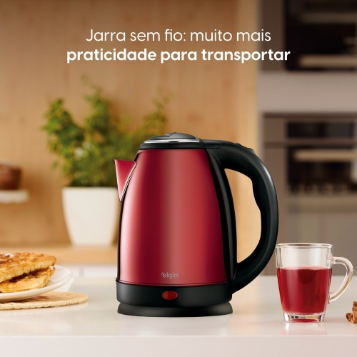 Chaleira el�trica inox 1,8L 1200W com desligamento autom�tico vermelha  220V