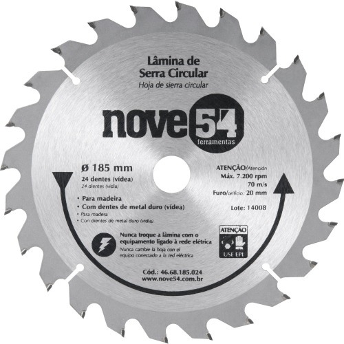 Disco de serra para madeira 185 x 20 mm 24 dentes