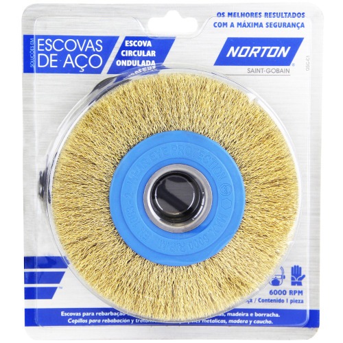 Escova de a�o latonado circular ondulada 152,4 x 19 mm com furo