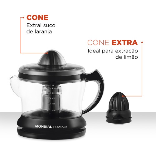 Espremedor de frutas 1,25L com cone extra para limão - E-02 110V Espremedor de frutas 1,25L com cone extra para limão - E-02 110V