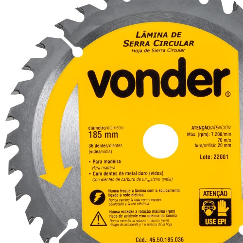 Disco de serra para madeira 185 x 20 mm 36 dentes