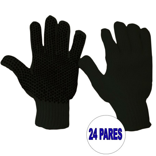 Kit 24 pares de luvas de malha pigmentada tricotada preta - KIT0531-24