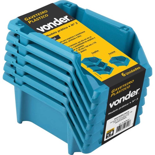 Gaveta pl�stica para estante n� 3 azul  jogo com 6 pe�as modelo pr�tico
