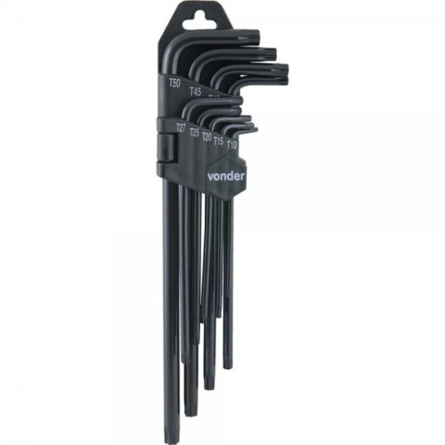 Jogo de chave hexalobular T10 a T50 com 9 pe�as