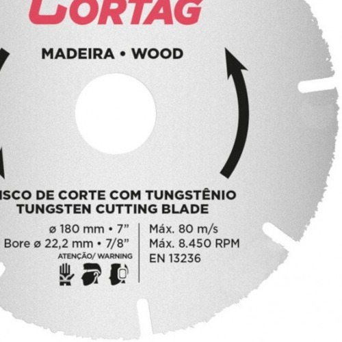 Disco de corte para madeira em tungst�nio 180 x 22,2 mm - 60649