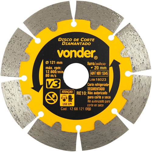 Disco diamantado segmentado 121 mm para concreto e alvenaria - V3