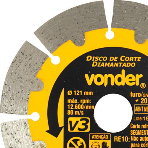 Disco diamantado segmentado 121 mm para concreto e alvenaria - V3