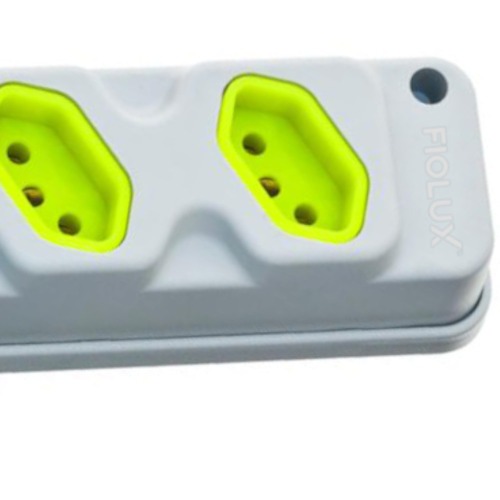 Tomada em barra para extens�o com 3 tomadas 2P+T 20A cinza/verde - Robust