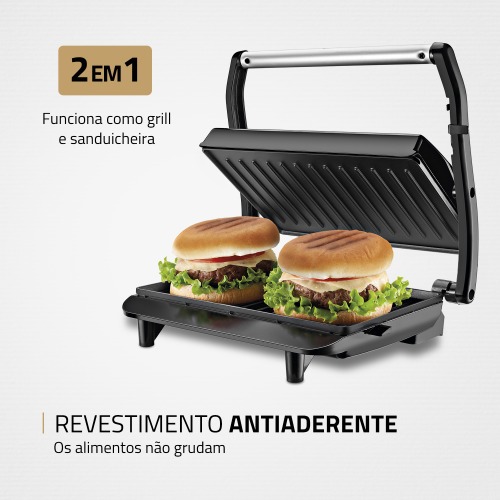 Sanduicheira e grill antiaderente 1000 watts inox Master Press- PG-01  220V