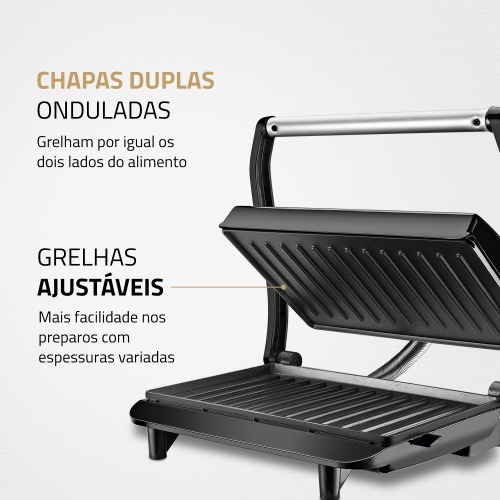 Sanduicheira e grill antiaderente 1000 watts inox Master Press- PG-01  220V