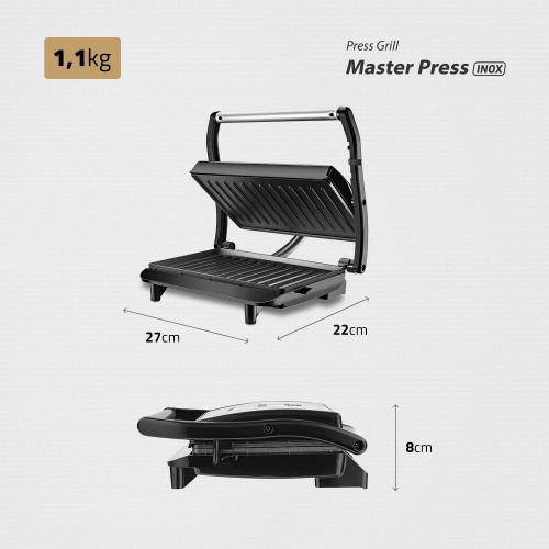 Sanduicheira e grill antiaderente 1000 watts inox Master Press- PG-01  220V