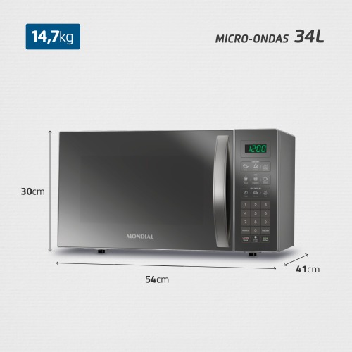 Micro-ondas 34 litros 1400W espelhado 10 n�veis de pot�ncia- MO-02-34-E  220V
