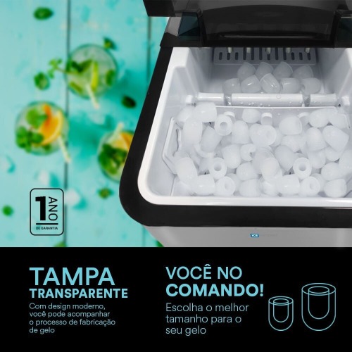 Máquina de Gelo 15 kg prata Ice Compact - EMG02I 220V Máquina de Gelo 15 kg prata Ice Compact - EMG02I 220V