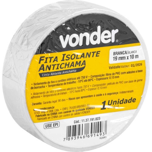 Fita isolante antichama 19 mm x 10 m branca com 10 pe�as