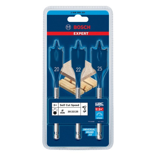 Jogo de broca chata para madeira 20 a 25 mm com 3 pe�as - Expert Self Cut Speed