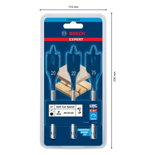 Jogo de broca chata para madeira 20 a 25 mm com 3 pe�as - Expert Self Cut Speed