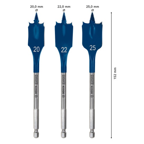 Jogo de broca chata para madeira 20 a 25 mm com 3 pe�as - Expert Self Cut Speed