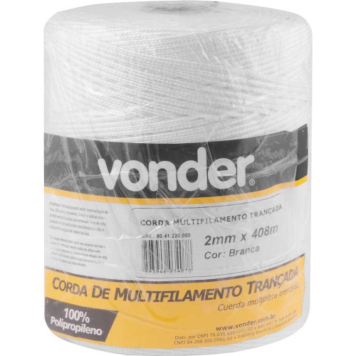 Corda multifilamento 2,0 mm branca rolo com 408 metros Corda multifilamento 2,0 mm branca rolo com 408 metros