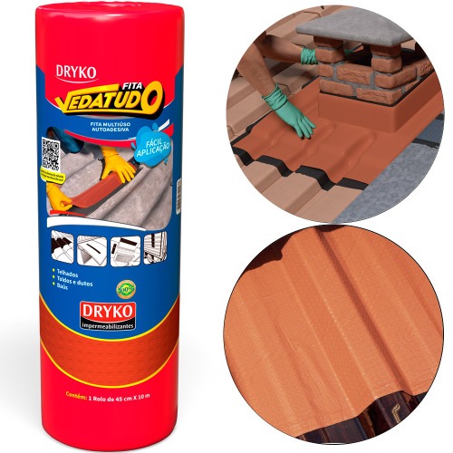 Fita manta asf�ltica telhado terracota auto adesiva 45 cm x 10 m - Vedatudo