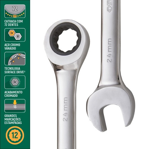 Chave combinada com catraca 24 mm a�o cromo van�dio - ST43215ST