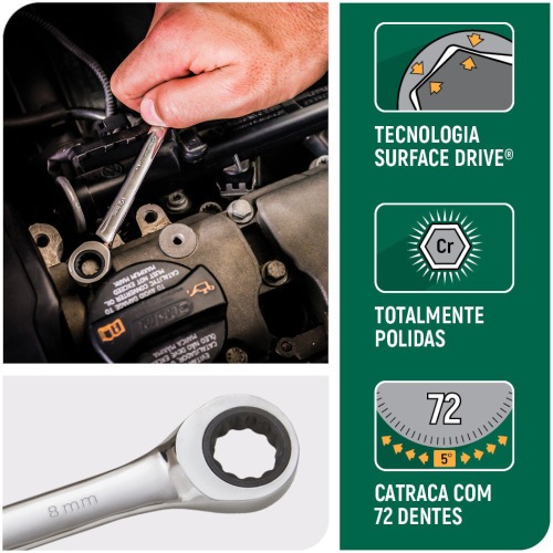 Chave combinada com catraca 8 mm a�o cromo van�dio - ST43201ST