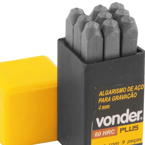 Jogo de algarismos em a�o de 4 mm para grava��o - 9 pe�as