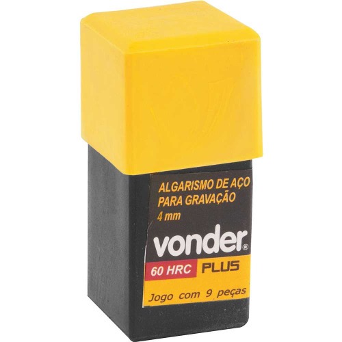 Jogo de algarismos em a�o de 4 mm para grava��o - 9 pe�as